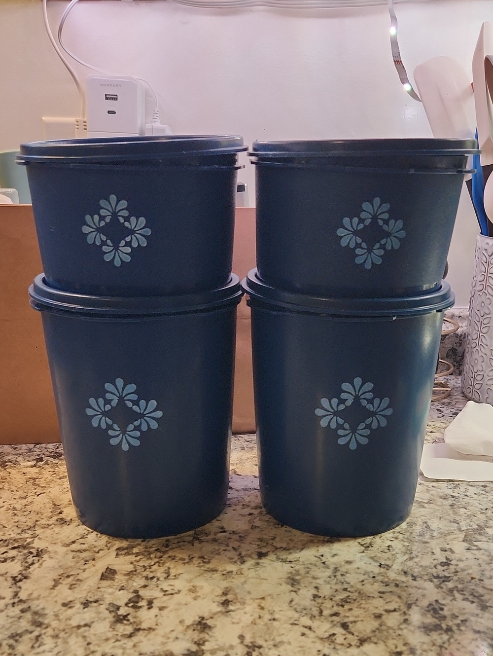 Vintage Tupperware Dark Blue Storage Canisters - Set of 4